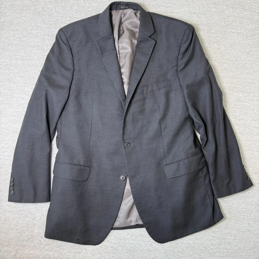Calvin Klein Men's Blazer Sport Coat 44L‎ Gray Macy's Suit Pinstripe 100% Wool